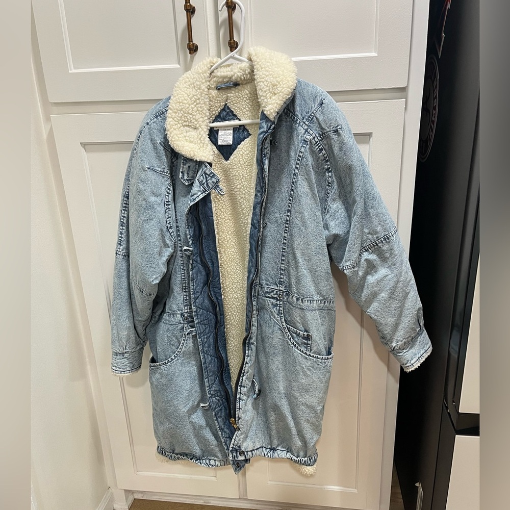 Rare Peter Daniel’s vintage acid wash denim Sherpa jacket, women’s, unisex 20w